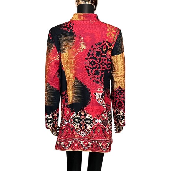 Chico's Paisley Patchwork Longline Blazer Jacket Red Black Gold Size 1 - Picture 3 of 11